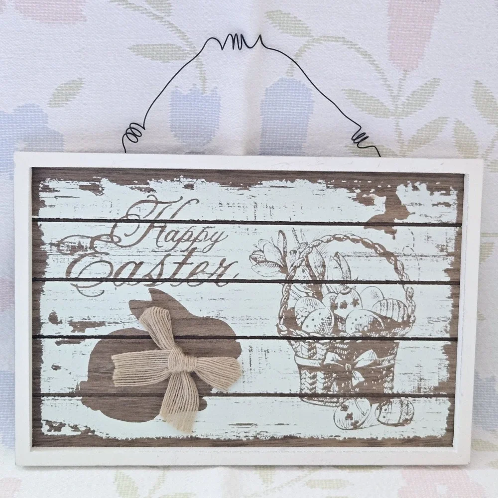 Wooden Easter Themed‎ Sign Wall Decor Wire Hanging Art 11 3/4
